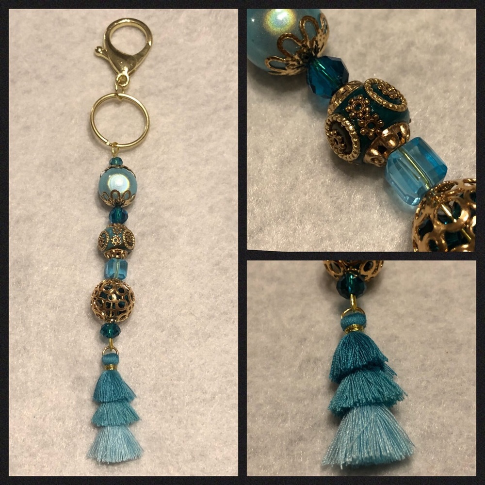 Handmade purse charms/ key chains. Teal Tassle M.